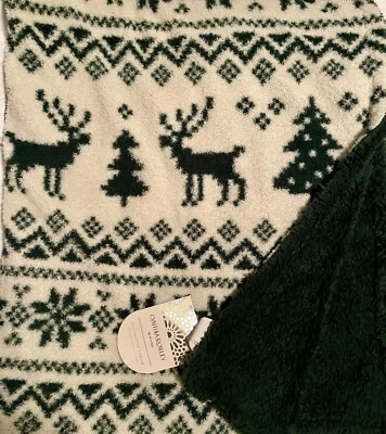 Cobertor Evergreen Árvore de Natal e Veados Lance Flocos de Neve Cynthia Rowley Novo com etiquetas - Imagem 1 de 4