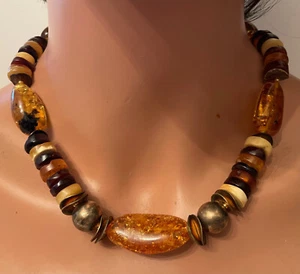 Natur Bernstein Collier mit buntem Bernstein und Zwischenteilen - Bild 1 von 2