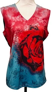 Fila Woman’s Active Tank Top Blue Red Black Large Red Rose Sleeveless Size L New - Picture 1 of 14