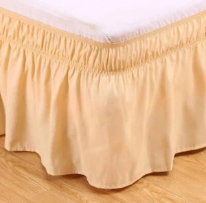 Wrap Around Bed Skirt 15Inch Drop Dust Elastic Ruffle Elastic Bed Skirt Easy Fit - Picture 1 of 110