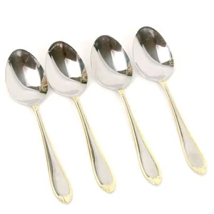 Hampton Silversmith Abigail Stainless Lg Soup Spoons Gold Accent Flatware Set 4 - Picture 1 of 10