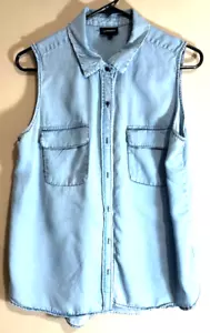 WhoWhatWear Women's Sleeveless Blouse Denim-Look Soft Large - Picture 1 of 4