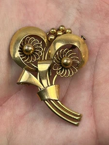 Ancienne broche Bouquet Fleurs stylisée Vintage 1950 signé Georges Legros - Picture 1 of 5
