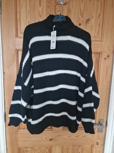 Nuevo con etiquetas para mujer Negro Blanco a rayas grueso tejido de gran tamaño talla S/M 10-12 Gini - Imagen 1 de 2