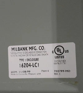 MILBANK 16204-LC1 TYPE 1 ENCLOSURE 16 x 20 x 4 INDOOR BOX HINGED-DOOR COVER NEW - Picture 1 of 6