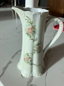 Vintage 9 "Hand Painted Floral Roses Design Tankard/Water Pitcher Signed - Picture 1 of 6