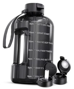 1 Gallon Water Bottle with Time Marker - Straw & Chug Lid - 128 Ounces Gray - Picture 1 of 7