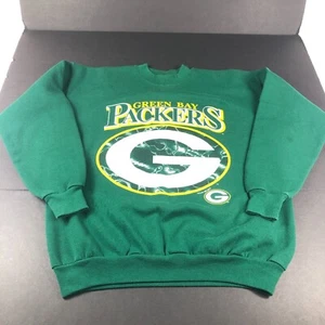 VTG 1997 Green Bay Packers Sweatshirt Adult Large Green Big Logo Faded Crewneck - Picture 1 of 14
