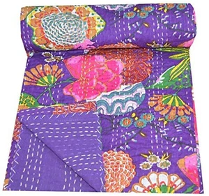 Obstdruck Purpal Überwurf Kantha Quilt Baumwolle Bettwäsche Quilt Wohnkultur ... - Bild 1 von 4
