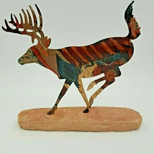 Running Metal Deer Rock Home Decor Statue Cabin Lodge Hunting Ranch House Camo - Picture 1 of 15