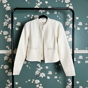 Boden Ivory Cotton Jacket Size 12UK 8US L Smart Casual Embroidered Staple Crop - Picture 1 of 10