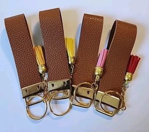 Leather Key Fob Chain. Color: Brown With Goldtone Rings. Sets Of 4. - Picture 1 of 10