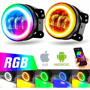 Anillo de halo proyector de luces antiniebla LED RGB 2x 4" para Jeep Wrangler JK/JL/JT Dodge - Imagen 1 de 12