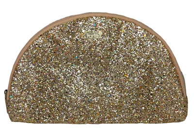 Bolsa de Maquillaje Cosmético Tarte Oro Brillo Brillante Media Luna Foto 1 de 4