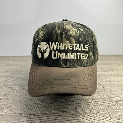De colección Años 90 Colas Blancas Ilimitadas Camuflaje Realtree Sombrero Gorra Snap Back Marrón Grunge Foto 1 de 4