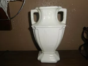 ART DECO DISEÑO GRIEGO BLANCO JARRÓN DE DOS MANIJAS LÍNEAS RECTAS TIENE CRAZING - Imagen 1 de 12
