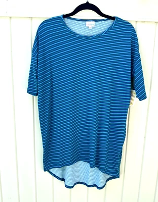 Top túnica para mujer LuLaRoe Irma talla XXS azul verde rayas diagonales nuevo con etiquetas Foto 1 de 4
