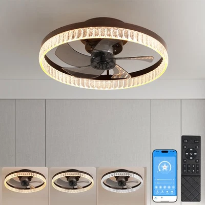 20" LED Ceiling Fan Light Kit Modern Crystal Design Chandelier Brown with Remote - Image 1 of 4