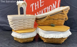 Longaberger Hand Woven Storage Baskets With Lid And Handles Lot Of 4 - Picture 1 of 10