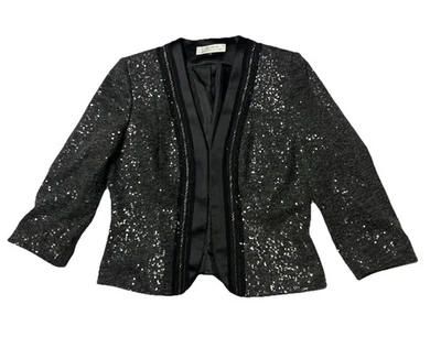 Blazer Tahari Arthur S Levine Metálico Lentejuelas Adornado 10 Chaqueta Cadena Acento Foto 1 de 4