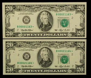 FR 2079-B* $20 1993 FR Notes US - 2 Consecutive Star Notes - AU - SKU-CA1917 - Picture 1 of 2