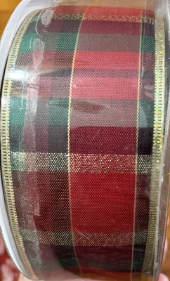 Plaid Red/Green Holiday Wired Edge Ribbon 2.5" Wide x 50 Yards Roll - Image 1 of 4