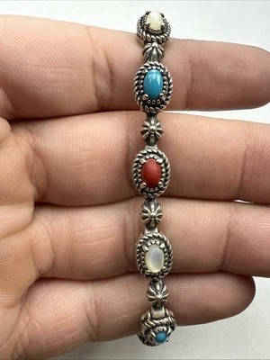 Carolyn Pollack American West 纯银多宝石手链 8 英寸 - 23.5 克 — 第 1/4 张图片