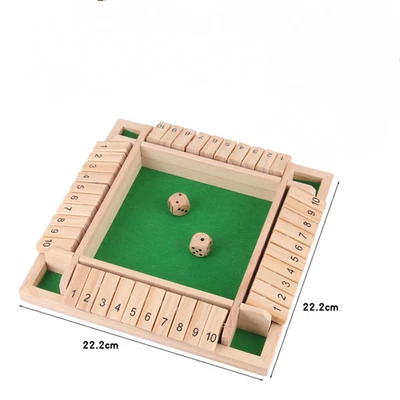 Shut The Box Dice Board Game Wooden Flaps&Dices Game 4 Players Pub Bar Party - Image 1 of 4
