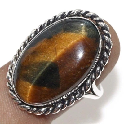 Tiger Eye 925 Silver Plated Gemstone Handmade Ring US 8.5 Ethnic Jewelry AU W038 - image 1 of 3