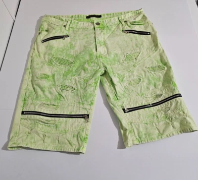 Focus Verde Lima Tie Dye Motociclista Corto Lavado Ácido Rasgado Destruido Para Hombre Talla 44 Foto 1 de 4