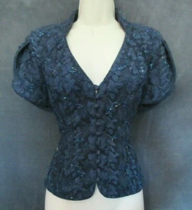 JS Collections Gothic Dark Navy Beaded Floral Embroidery Corset Look Formal Top - Picture 1 of 12