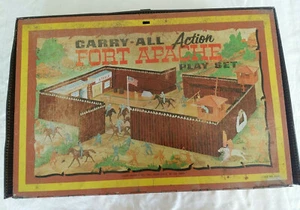 Vintage 1968 Louis Marx Tin Litho Carry-All Action Fort Apache Play Set  - Picture 1 of 11