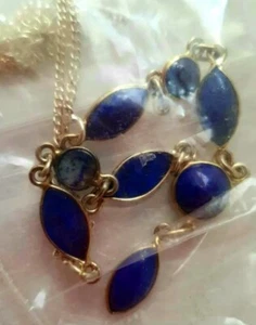 925 Sterling Silver Natural Lapis Lazuli Necklace Fine Jewerelly - Picture 1 of 2