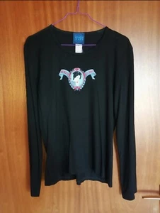 Kenzo Jeans Longsleeve Strass Geisha Frau Kopf Langarm Shirt schwarz blau XL - Bild 1 von 1