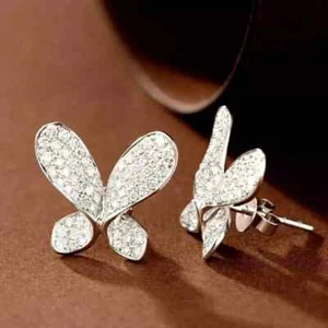 2CT Round Cut Moissanite Women's Butterfly Stud Earrings 14K White Gold Plated - Picture 1 of 3
