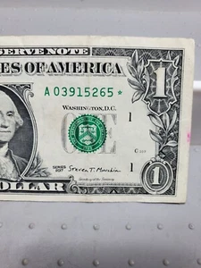 $1 Star Note Serial A 03915265* 2017 Series 1 Dollar Bill Boston, US - Picture 1 of 6