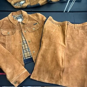 D&G Denim and Suede 2pc Skirt Suit 90s Size XL - Picture 1 of 16