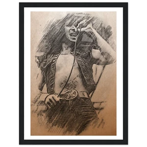 Bon Scott Fusain Art Print Classic Semi-Glossy Paper Wooden Framed Poster - Imagen 1 de 4
