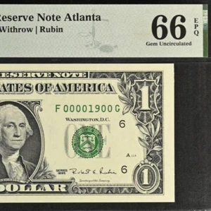 1995 $1 Federal Reserve Note PMG 66EPQ - Birthday Low Serial Number 00001900 - Picture 1 of 3
