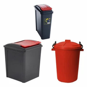 25LOr 50L Recycle Bin/Dustbin with Lid Plastic Home Garden Rubbish Waste Bin RED - Picture 1 of 14