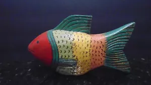 Hand Carved Wooden Fish - Detailed Tri Color Wood Decor 12" EUC - Picture 1 of 7