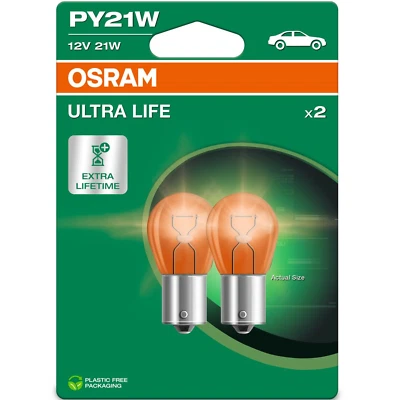 OSRAM 581 Ultra Life PY21W 21W Amber Orange Car Indicator Light Bulb 7507UL-02BL - Image 1 of 4