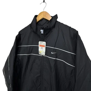 Vintage Nike Windbreaker Jacket Mens Large Black NWT Small Swoosh Silver Tag - Picture 1 of 12