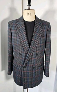 1980's Double Breasted Jacket Robert Brady Men's 40 Houndstooth English Medium - Picture 1 of 15