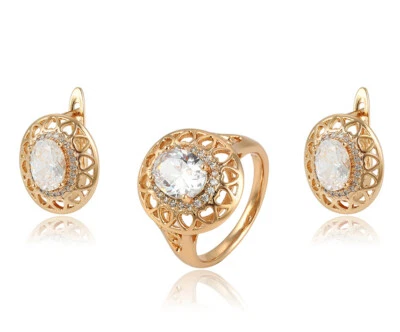 Schmuck Set Ring Ohrringe Zirkonia Kristalle 750er Gold 18K Gold vergoldet - Bild 1 von 4