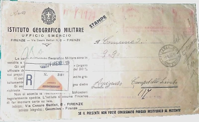 1937 Affrancatura meccanica EMA  ISTITUTO GEOGRAFICO MILITARE Raccomandata - Immagine 1 di 3