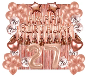 Designer Rose Gold 27th Happy Birthday Balloon Banner Party Decoration Supplies - Picture 1 of 10