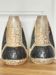 Paire de Vase Art Déco à décor de feuilles Aspect Craquelé - Arts & Crafts - Picture 1 of 13