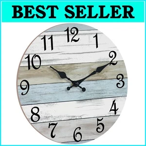 Battery-Operated 16 Inch Coastal Wall Clock - Retro Wooden Decorative Piece - Picture 1 of 10