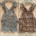 LOT/2 INFANT BABY SHORTS OVERALLS Stripes & Plaid CARTER'S POLO Size 3-6 MOS EUC